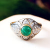 Vintage Deco Style Emerald & Diamond Boule Cocktail Ring