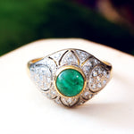 Vintage Deco Style Emerald & Diamond Boule Cocktail Ring
