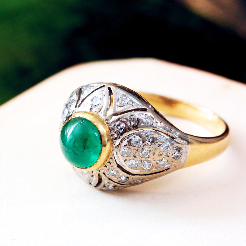 Fantastic Deco Style Emerald & Diamond Boule Cocktail Ring