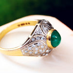 Fantastic Deco Style Emerald & Diamond Boule Cocktail Ring