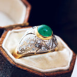 Vintage Deco Style Emerald & Diamond Boule Cocktail Ring