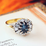 Splendid!! Vintage 1980's Sapphire & Diamond Ring