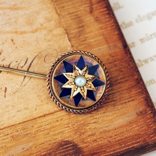 Antique Victorian 15ct Gold Star Enamelled Stick Pin