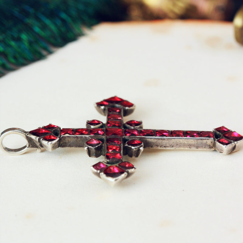 Antique Georgian Iberian Foiled Garnet Cross