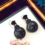 Antique Victorian Whitby Jet Cameo Earrings