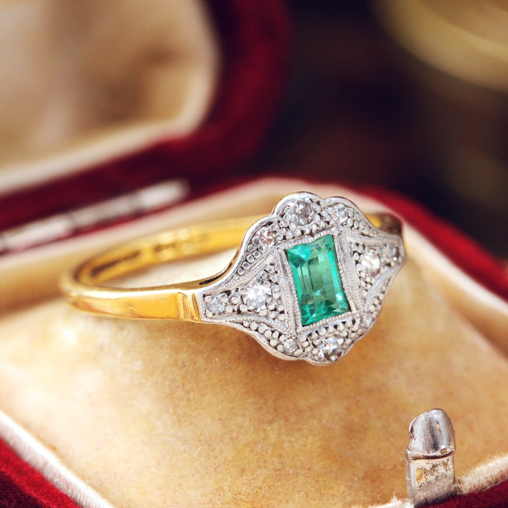 Much Sought After 1920 s Emerald Diamond Ring Fetheray