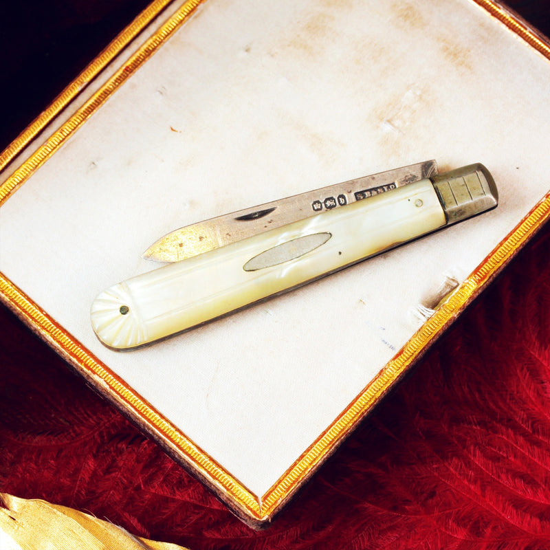 Antique Silver Fruit Knife with Mother of Pearl Handle