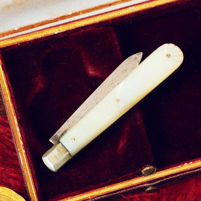 Antique Silver Fruit Knife with Mother of Pearl Handle