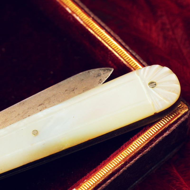Antique Silver Fruit Knife with Mother of Pearl Handle