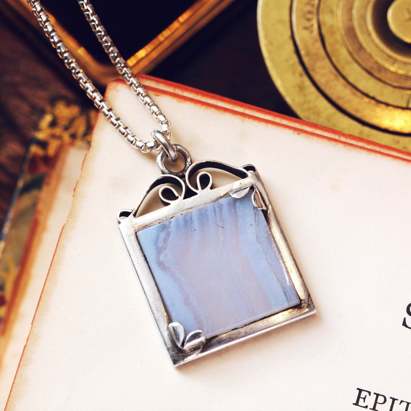 Vintage Date 1975 Blue Lace Agate Pendant