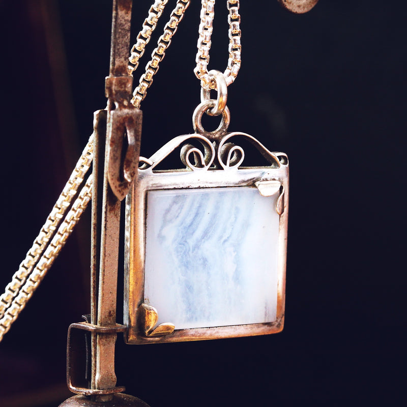 Vintage Date 1975 Blue Lace Agate Pendant
