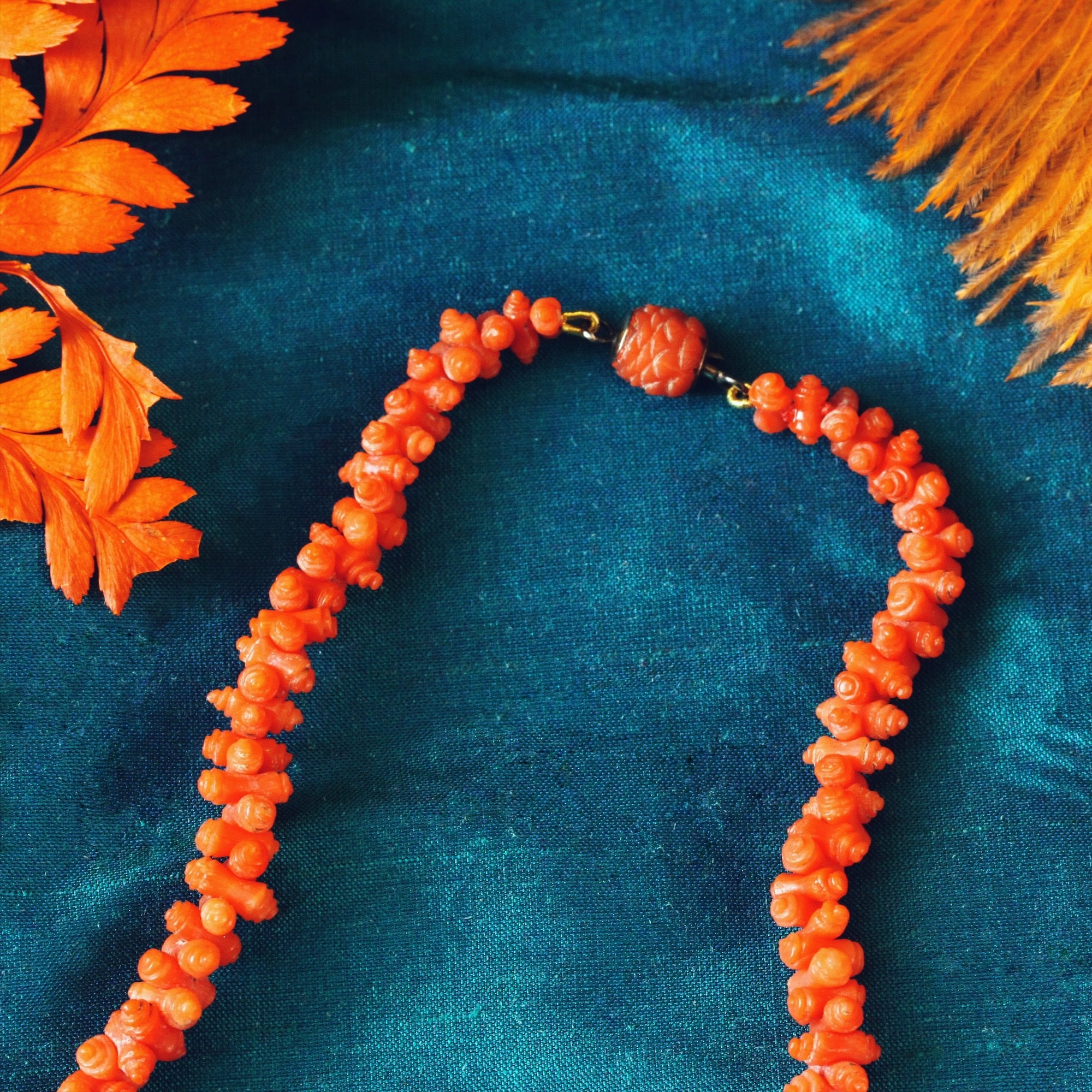 Carved coral clearance bead necklace