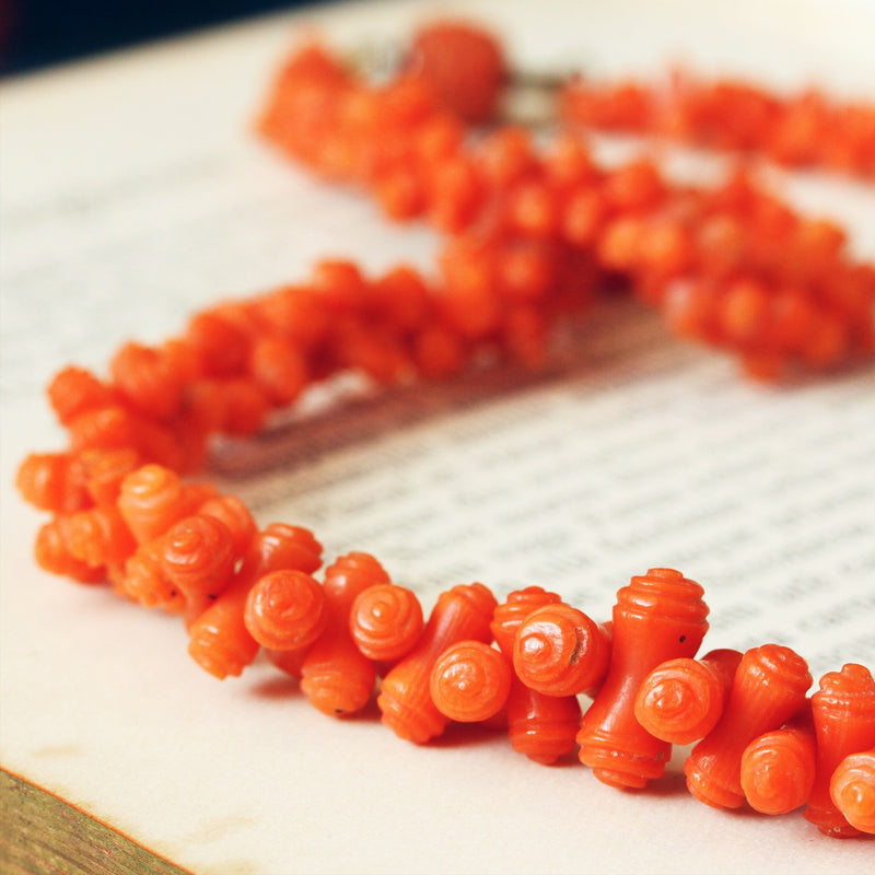 Finest Treasure Hand Carved Antique Georgian Coral Necklace