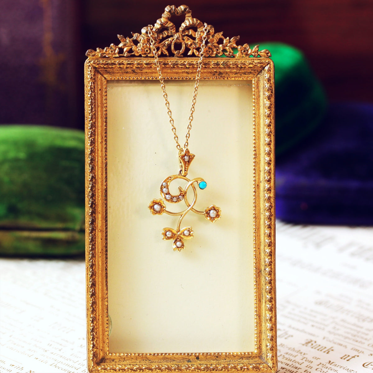 Antique 15ct Gold Victorian Turquoise Seed Pearl Pendant – Fetheray