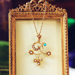 Antique 15ct Gold Victorian Turquoise and Seed Pearl Pendant