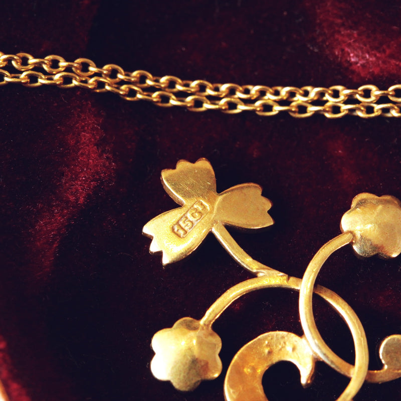 Vintage Pearl and Turquoise 15 Karat Gold Brooch -  Israel