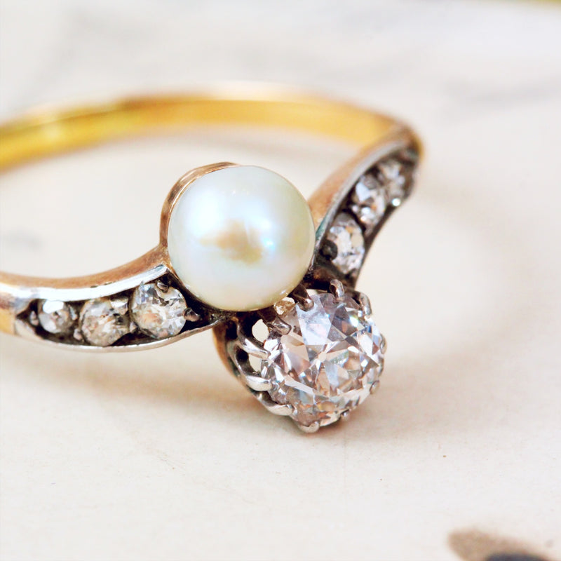 Vintage Pearl and Diamond Crossover Ring