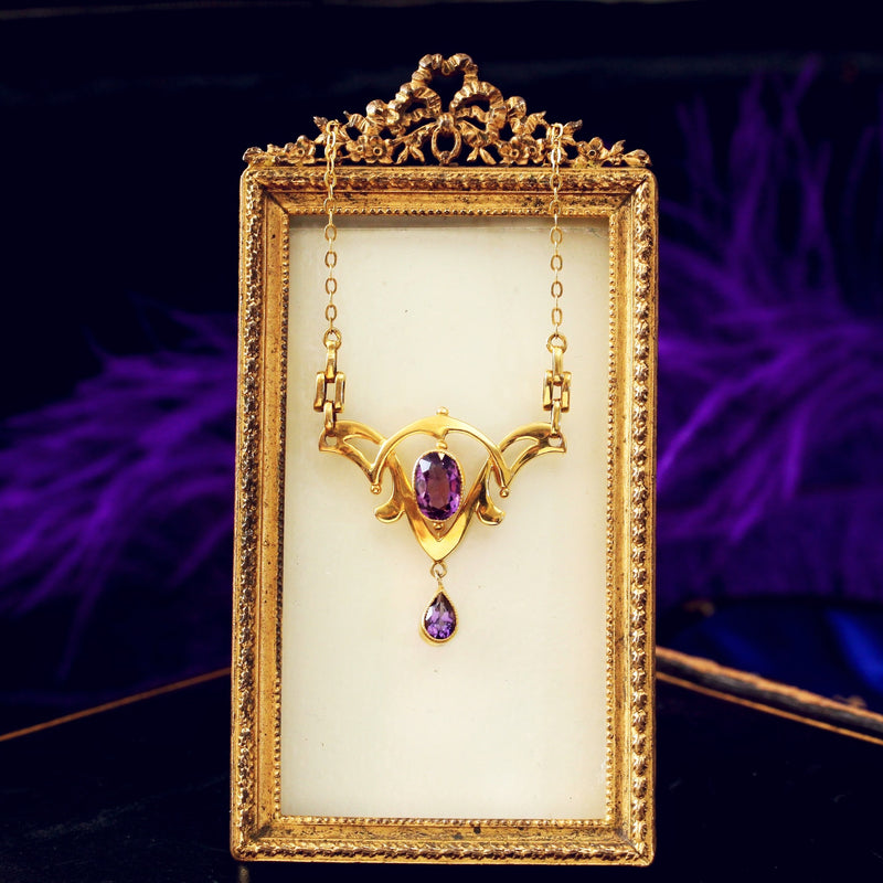 Art Nouveau Amethyst Pendant and Chain