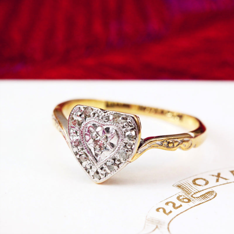 Vintage Art Deco Heart Shaped Diamond Cluster Ring