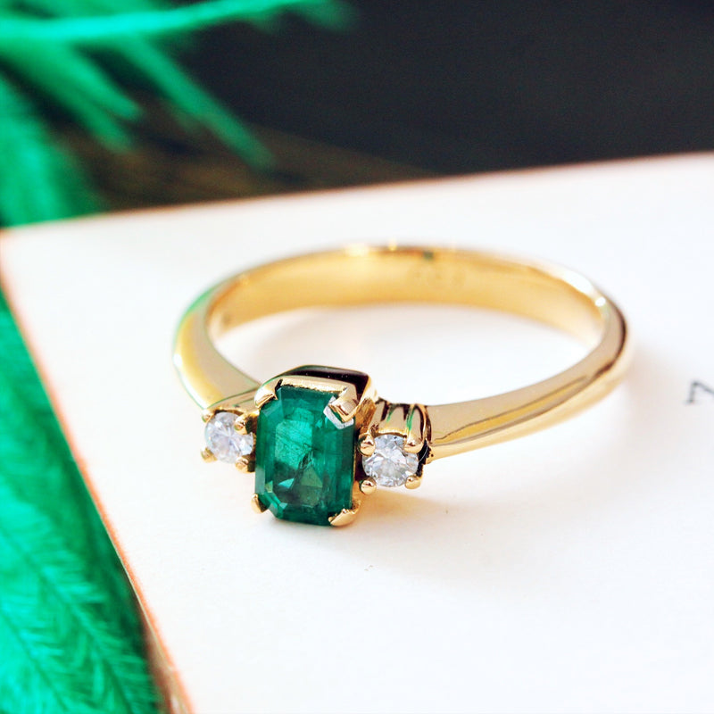 Emerald and Diamond 18ct Gold Trilogy Ring
