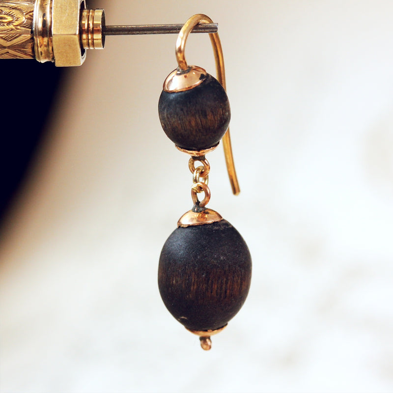 Antique Victorian 9ct Gold and Wood Earrings