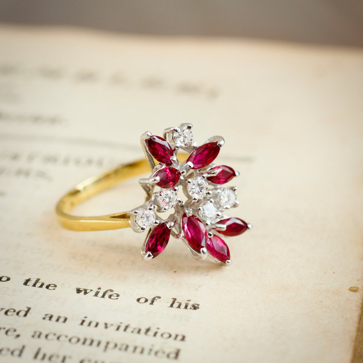 A Flirtatious Asymmetric 1980's Ruby & Diamond Cocktail Ring