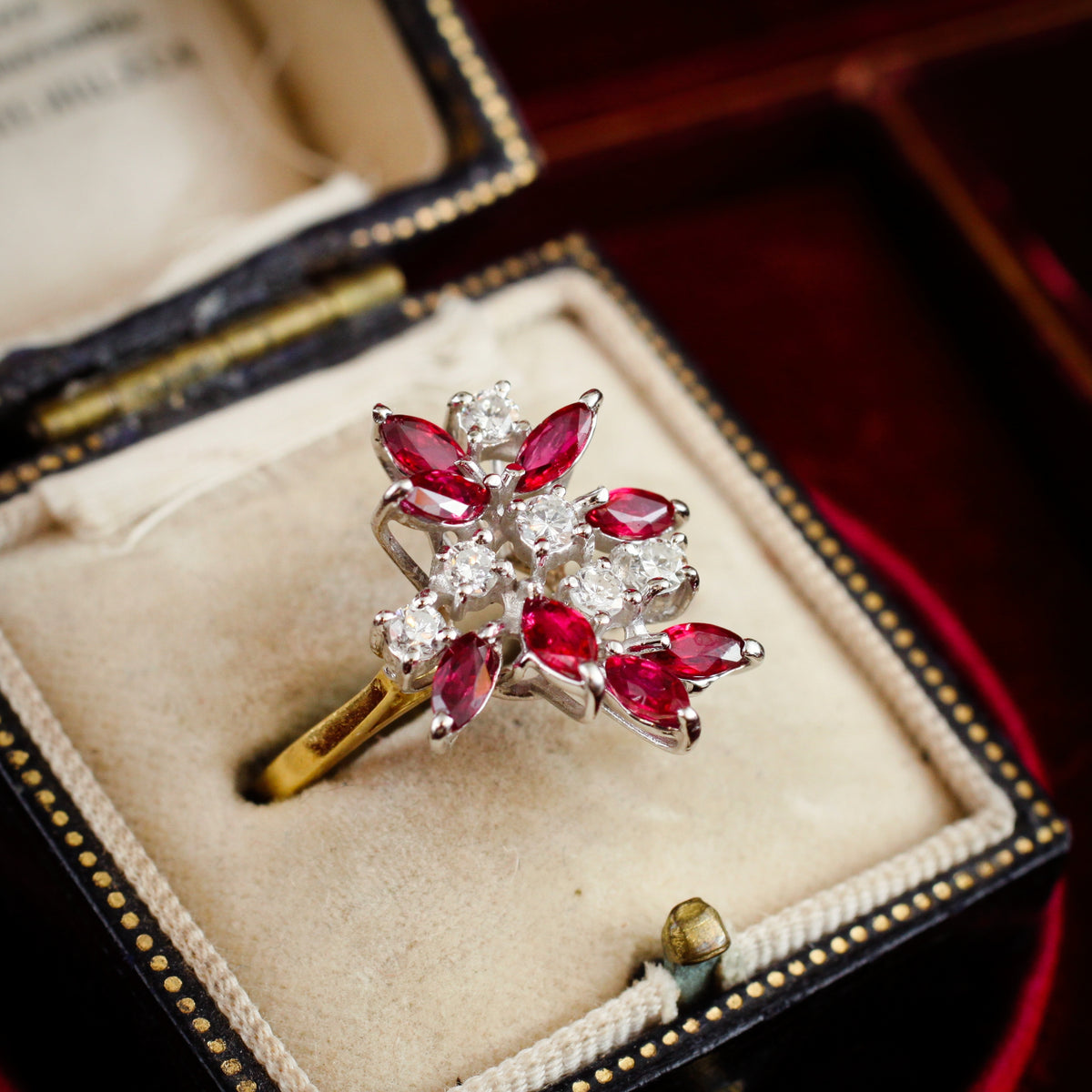 A Flirtatious Asymmetric 1980's Ruby & Diamond Cocktail Ring