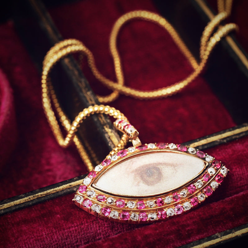 Rare Antique Ruby & Diamond Lover's Eye Locket
