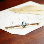 Pristine Antique Aquamarine & Diamond Bar Brooch