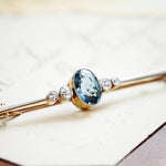 Pristine Antique Aquamarine & Diamond Bar Brooch