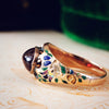 Antique Cabochon Garnet Gothic Revival Enamelled Ring