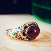 Antique Cabochon Garnet Renaissance Revival Enamelled Ring