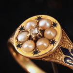 Enchanting Lovelee Date 1863 Enamelled Pearl Ring