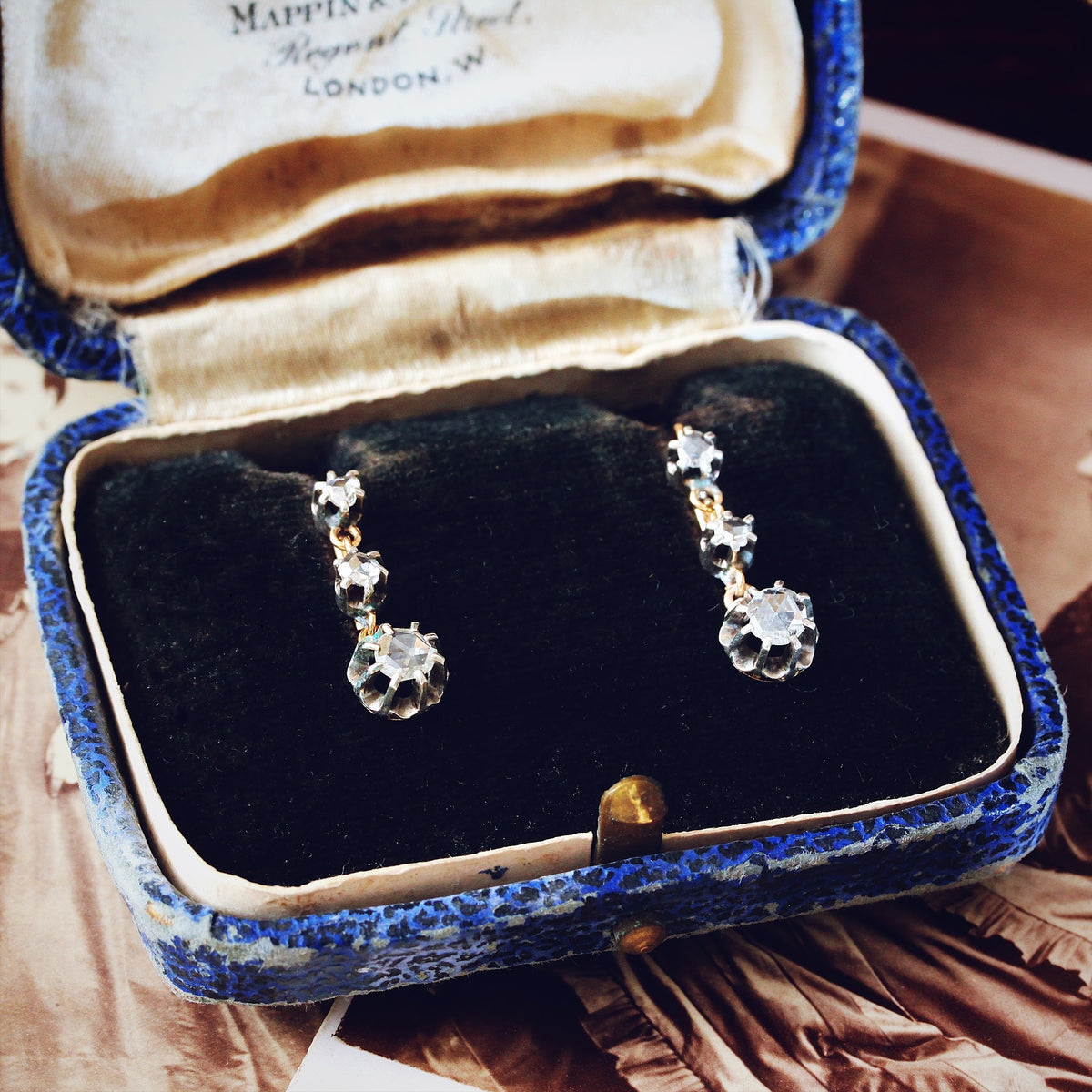 Antique Rose Cut Diamond Drop Earrings
