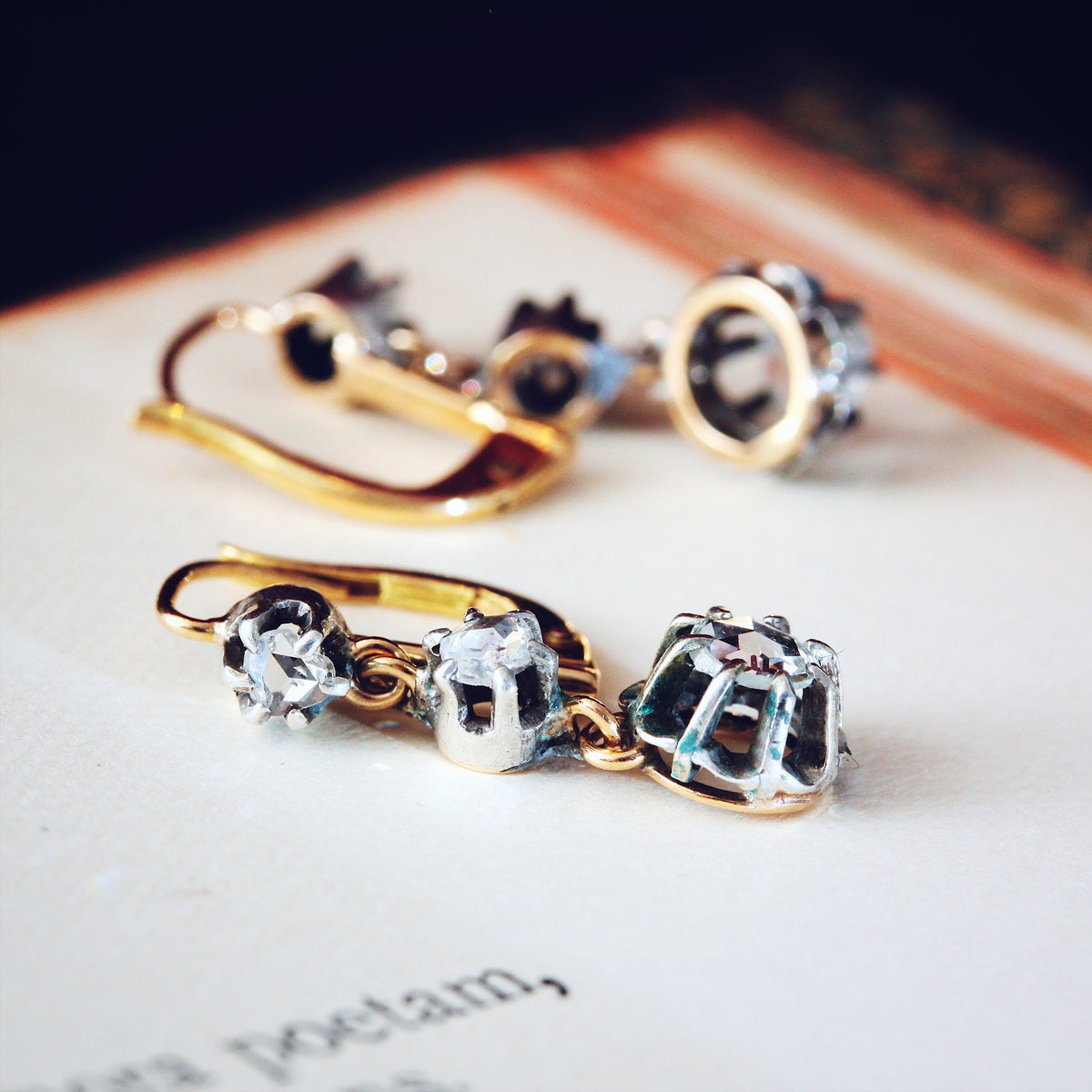Antique Rose Cut Diamond Drop Earrings