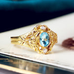 Art Nouveau Design Aquamarine & Diamond Ring