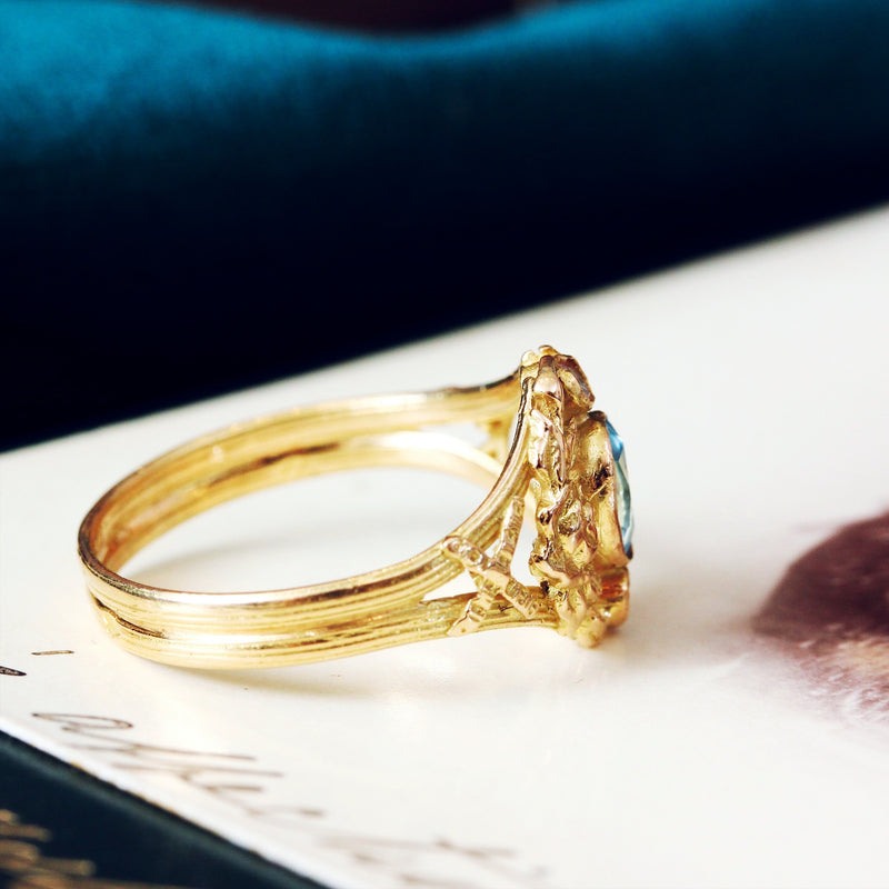 Art Nouveau Design Aquamarine & Diamond Ring