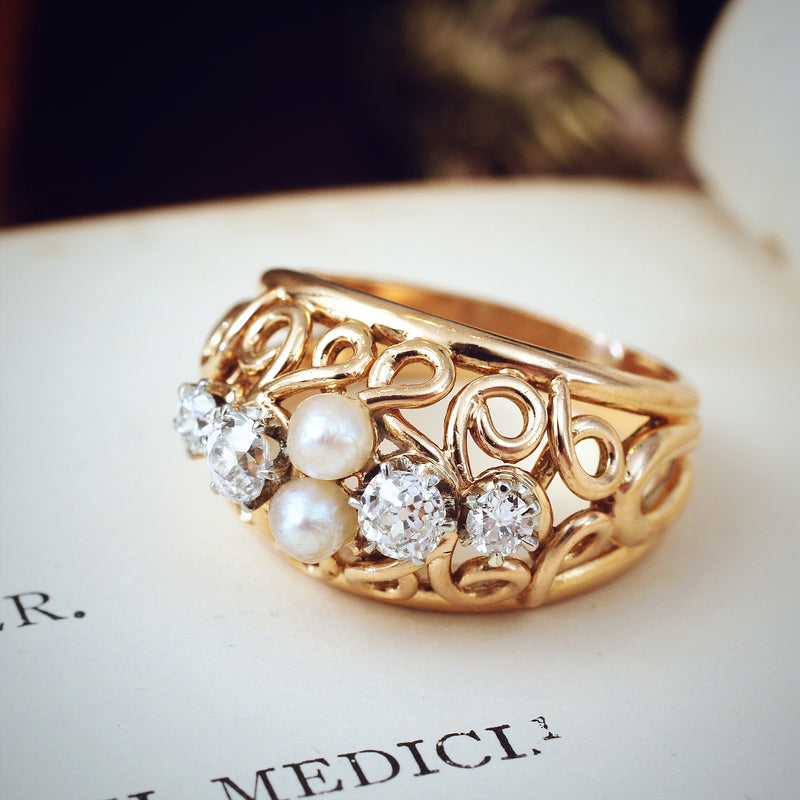 Vintage Diamond & Pearl Boule Cocktail Ring