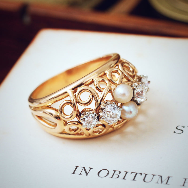 Extravagant Vintage Diamond & Pearl Boule Cocktail Ring