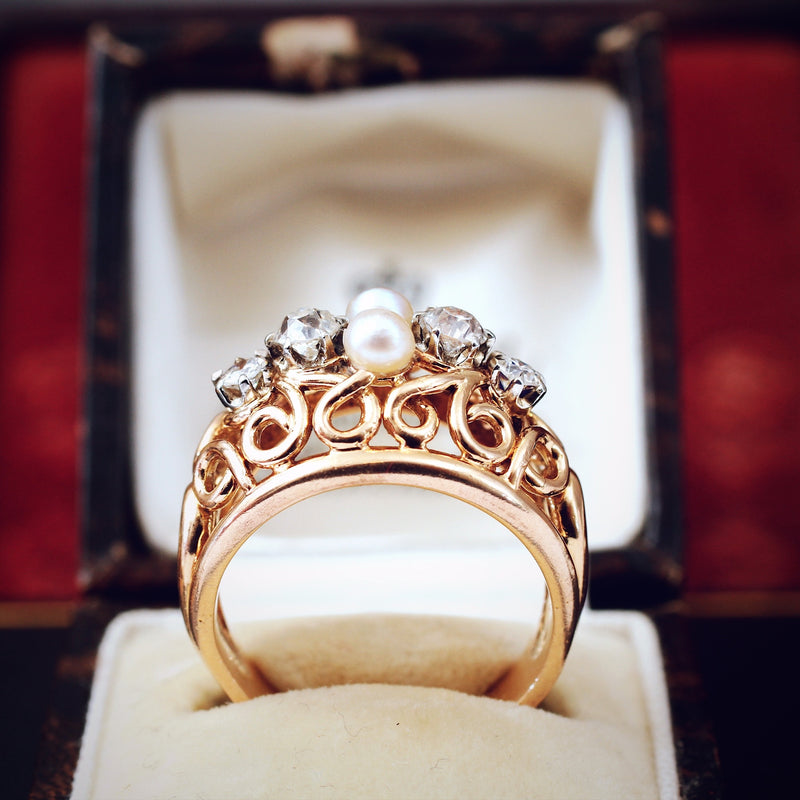Extravagant Vintage Diamond & Pearl Boule Cocktail Ring