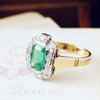 1970's Deco Emerald & Diamond Cocktail Ring