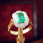 Vintage 1970s Deco Emerald and Diamond Cocktail Ring