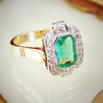 Fantastique 1970's Deco Emerald & Diamond Cocktail Ring