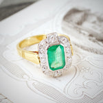 Fantastique 1970's Deco Emerald & Diamond Cocktail Ring