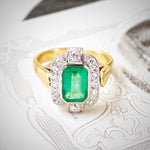 1970's Deco Emerald & Diamond Cocktail Ring
