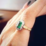 Vintage 1970s Deco Emerald and Diamond Cocktail Ring