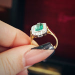 Fantastique 1970's Deco Emerald & Diamond Cocktail Ring