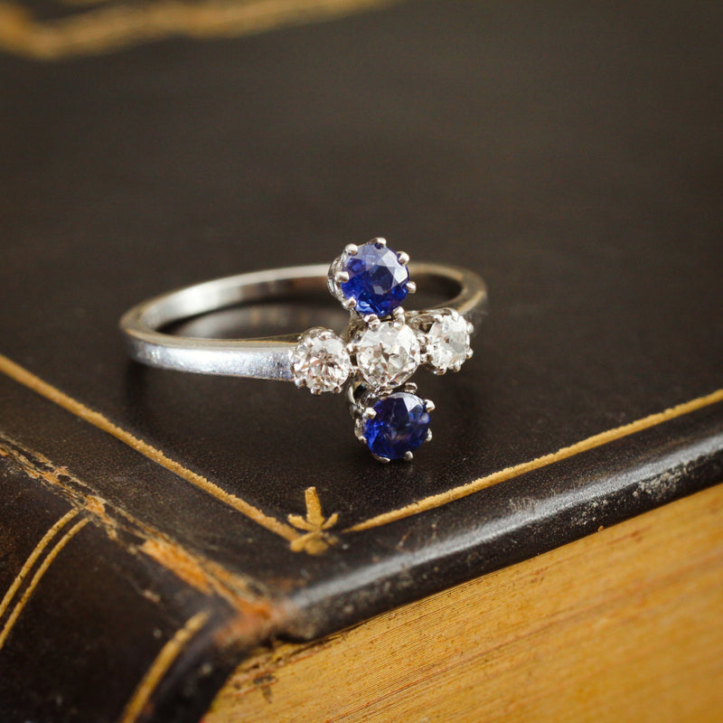 Five Stone Diamond and Sapphire Engagement Ring 14k White Gold 0.50ct -  U1033