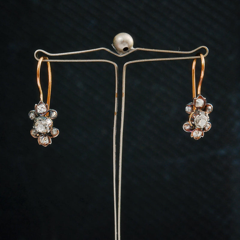 Antique Hand Cut Diamond 'Poissarde' Style Earrings