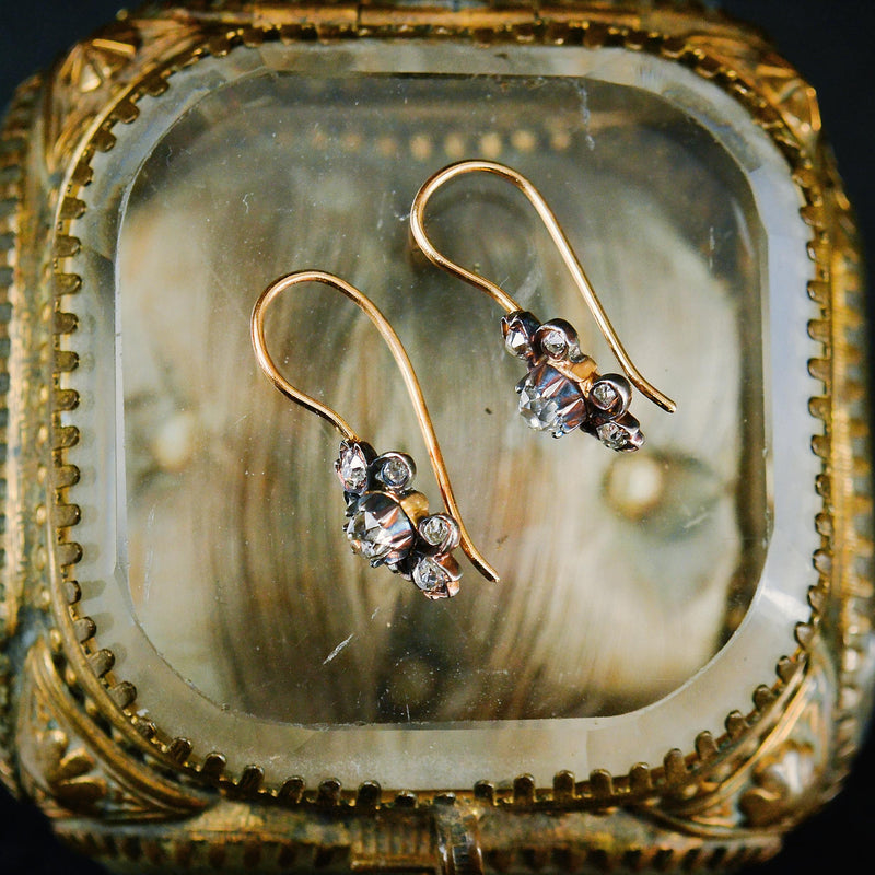 Antique Hand Cut Diamond 'Poissarde' Style Earrings